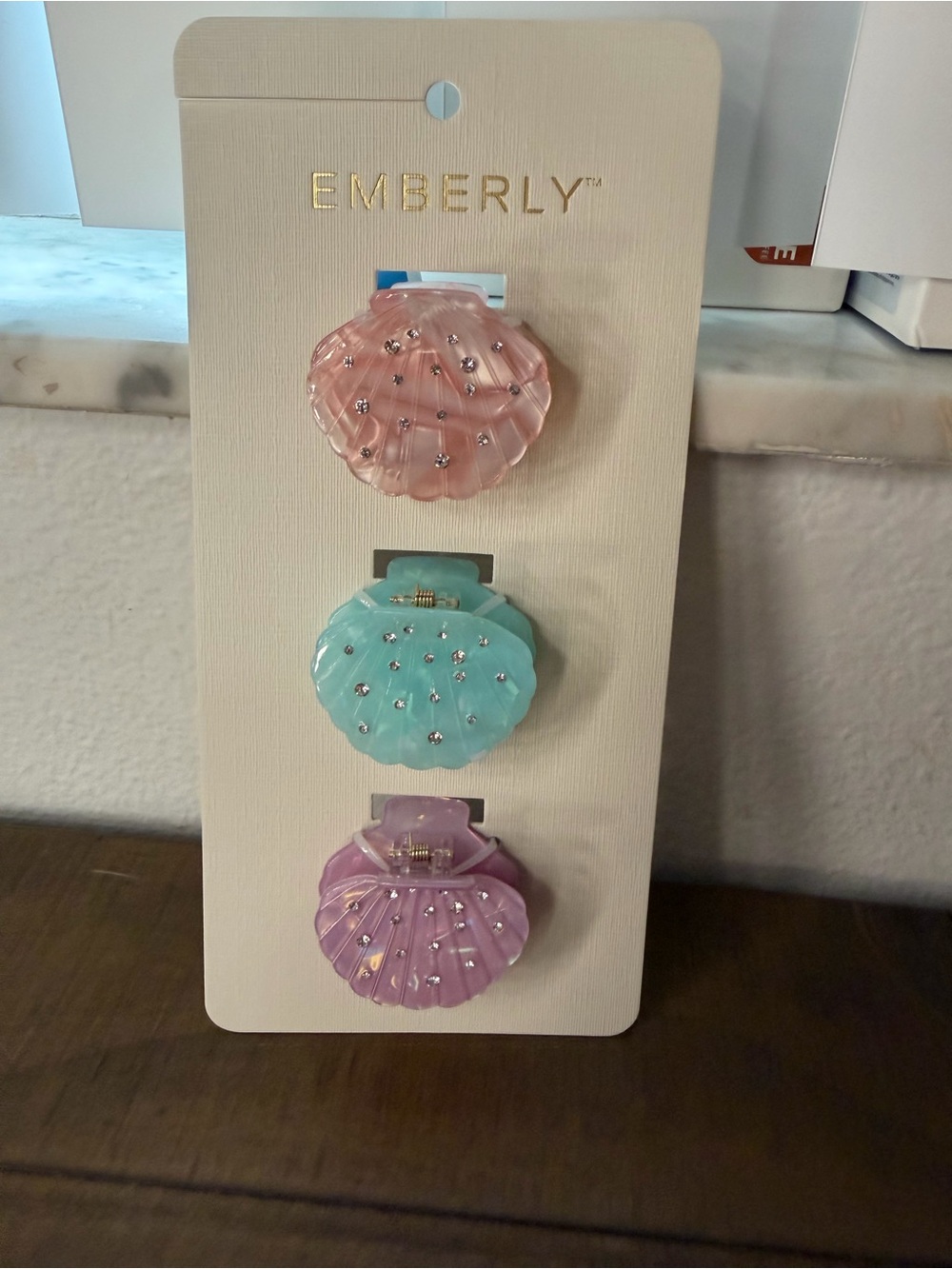 Emberly pink, purple & blue mini sea shell rhinestone hair claw hair clips new 3